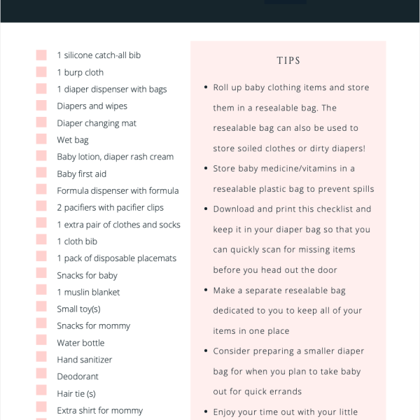 Diaper Bag Checklist for Mom and Baby